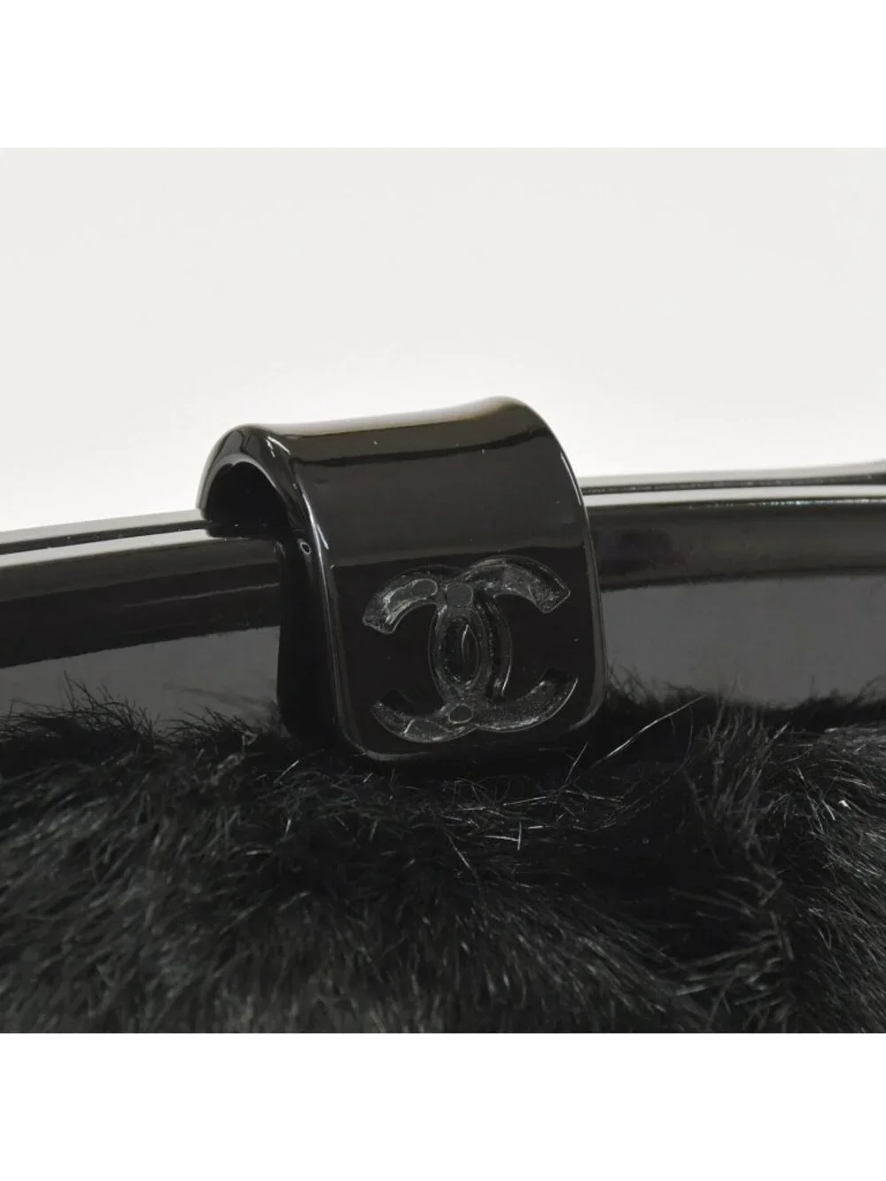 Chanel Plastic Chain Bag CC Logo Goat Fur Leather Black